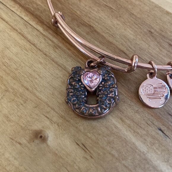 Alex and Ani Fortune's Favor Love & Luck Rafaelian Gold Charm Bangle Bracelet - Picture 2 of 4